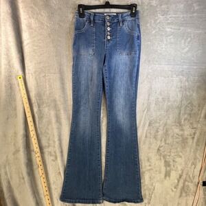 YMI High Rise Flare Denim JeansBlue Button Fly‎ Stretch SZ 3/26 Y2K Boho